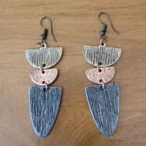 Brass, Silver and Gold Drop Earrings with Unique Shaping's - New - Picture 1 of 2